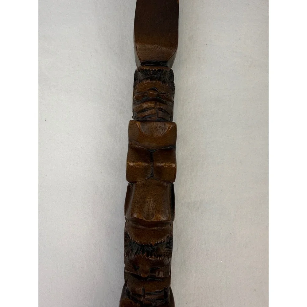 Vintage Hand Carved Wooden Tiki Totem Salad Serving Set Fork Spoon Wall Decor